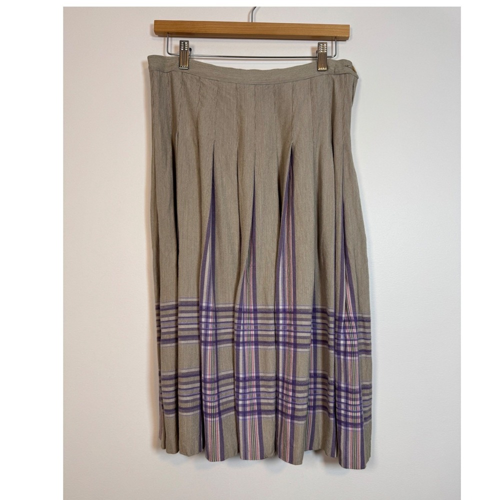 Vintage Pendleton Sophisticates Pleated Plaid Midi Skirt Women 14 Tan‎ Purple